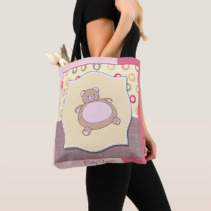 Teddybeer Baby shower met retro cirkels Tote Bag