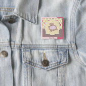 Teddybeer Baby shower met retro cirkels Vierkante Button 5,1 Cm (In situ)