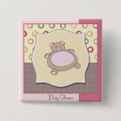 Teddybeer Baby shower met retro cirkels Vierkante Button 5,1 Cm (Voorkant)