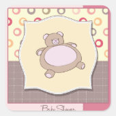 Teddybeer Baby shower met retro cirkels Vierkante Sticker (Voorkant)