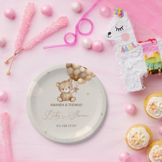 Teddybeer Baby shower neutraal Papieren Bordje (Feest)