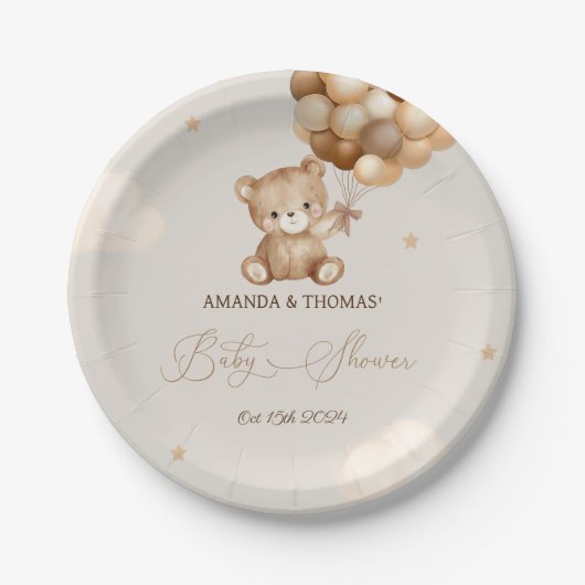 Teddybeer Baby shower neutraal Papieren Bordje (Voorkant)