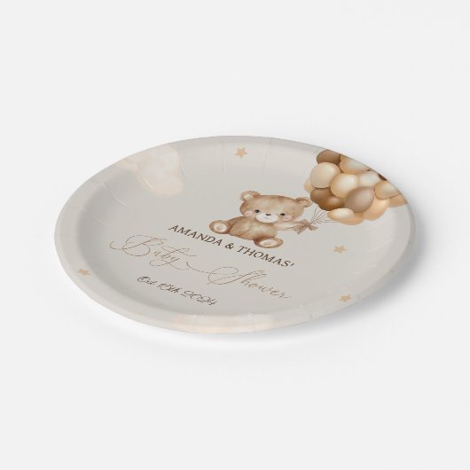 Teddybeer Baby shower neutraal Papieren Bordje (Gekanteld)