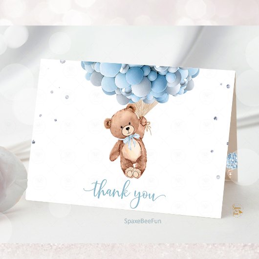 Teddybeer Baby shower Opgevouwen Dank u kaart