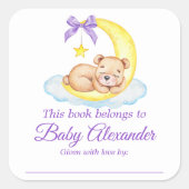 Teddybeer Baby shower Paarse Bookplate Labels (Voorkant)