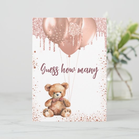 Teddybeer Baby shower raad hoeveel kaart (Staand voorkant)