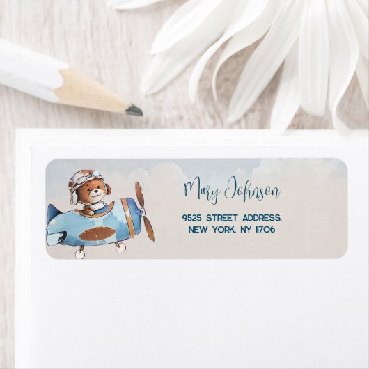 Teddybeer baby shower retour adreslabel etiket (Insitu)