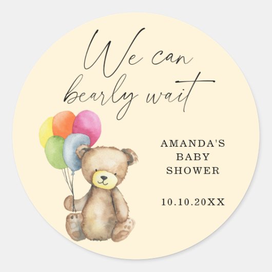 Teddybeer Baby Shower Ronde Sticker (Voorkant)