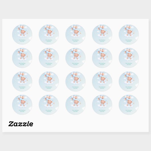Teddybeer-baby shower ronde sticker (Vel)