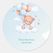 Teddybeer-baby shower ronde sticker (Voorkant)