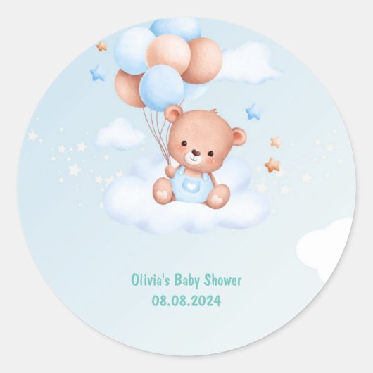 Teddybeer-baby shower ronde sticker (Voorkant)