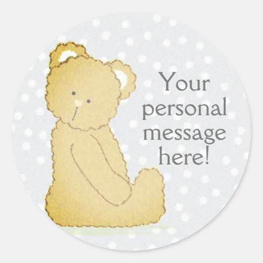 Teddybeer Baby shower Ronde Sticker grijs & bruin (Voorkant)