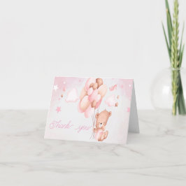 Teddybeer Baby shower roze Bedankkaart