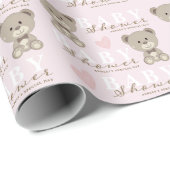 Teddybeer BABY SHOWER roze Cadeaupapier (Rol Hoek)