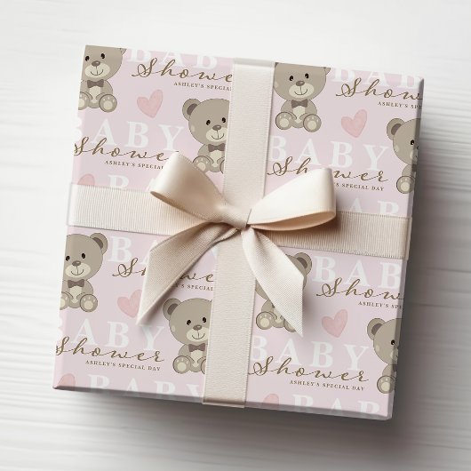 Teddybeer BABY SHOWER roze Cadeaupapier