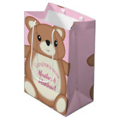 Teddybeer Baby shower roze Medium Cadeauzakje (Voorkant Gekanteld)