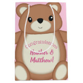 Teddybeer Baby shower roze Medium Cadeauzakje (Voorkant)