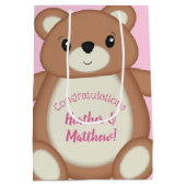 Teddybeer Baby shower roze Medium Cadeauzakje (Achterkant)