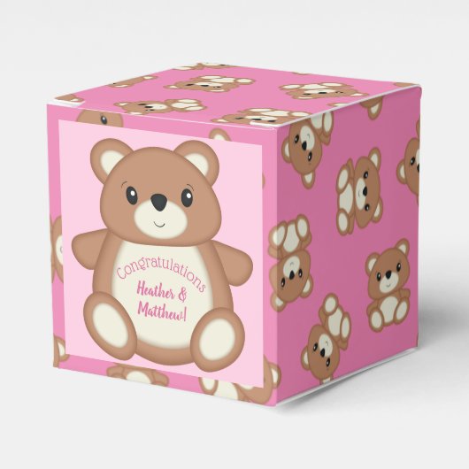 Teddybeer Baby shower roze meisje Bedankdoosjes (Voorkant Zijde)