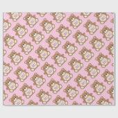 Teddybeer Baby shower roze meisje Cadeaupapier (Vlak)