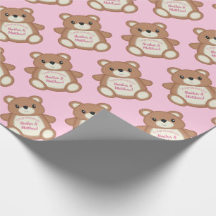 Teddybeer Baby shower roze meisje Cadeaupapier