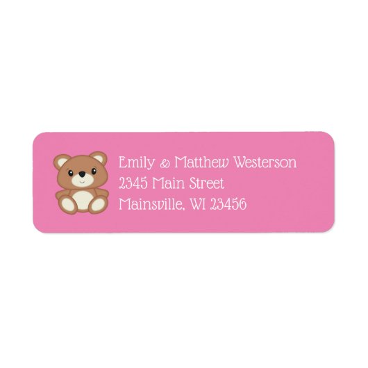 Teddybeer Baby shower roze meisje Etiket (Voorkant)