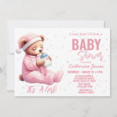 Teddybeer Baby shower roze meisje Kaart (Voorkant)
