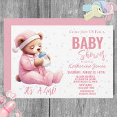 Teddybeer Baby shower roze meisje Kaart