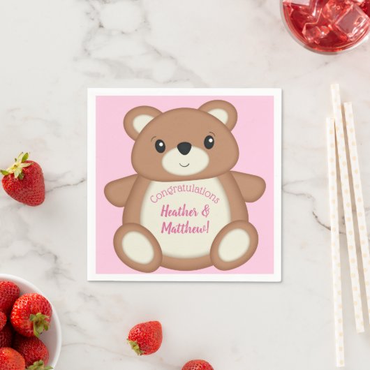 Teddybeer Baby shower roze meisje Servet (Insitu)