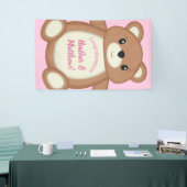 Teddybeer Baby shower roze meisje Spandoek (Beurs)