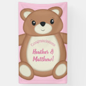 Teddybeer Baby shower roze meisje Spandoek (Verticaal)