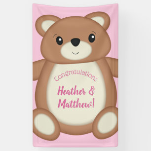Teddybeer Baby shower roze meisje Spandoek