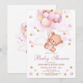 Teddybeer Baby shower roze meisjes feest Kaart (Voorkant / Achterkant)