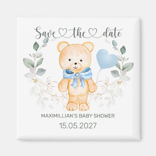 Teddybeer baby shower save the date magneet (Voorkant)