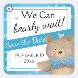 Teddybeer Baby Shower Save the Date Vierkante Sticker