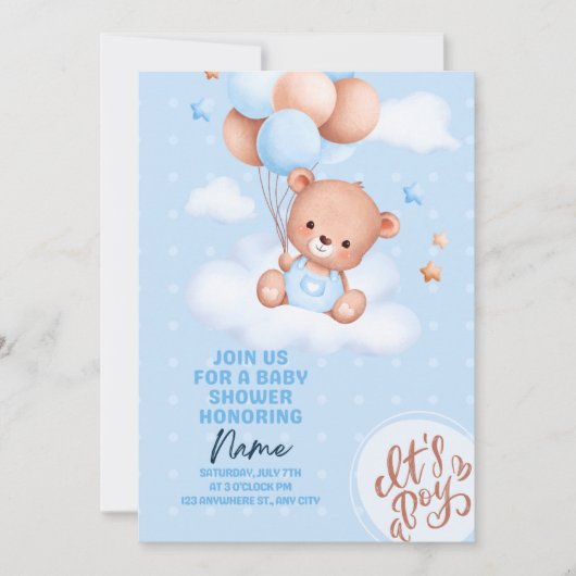 Teddybeer Baby shower uitnodigen Kaart (Voorkant)