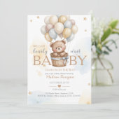 Teddybeer Baby Shower Uitnodiging (Staand voorkant)