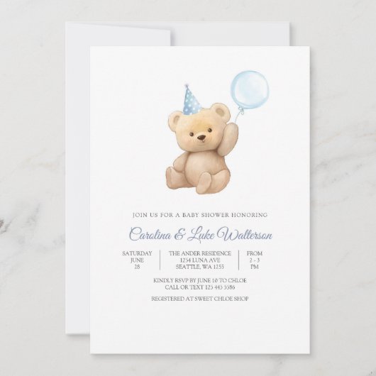 Teddybeer Baby Shower Uitnodiging (Voorkant)