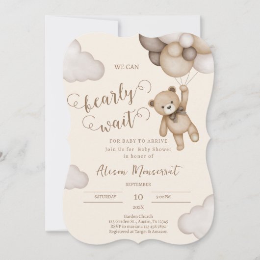 Teddybeer baby shower uitnodiging (Voorkant)