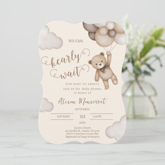 Teddybeer baby shower uitnodiging (Staand voorkant)