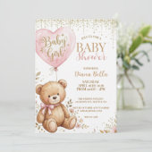 Teddybeer Baby Shower Uitnodiging (Staand voorkant)