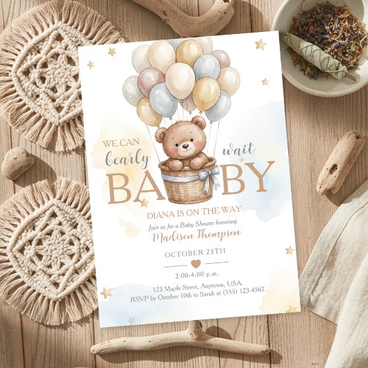 Teddybeer Baby Shower Uitnodiging