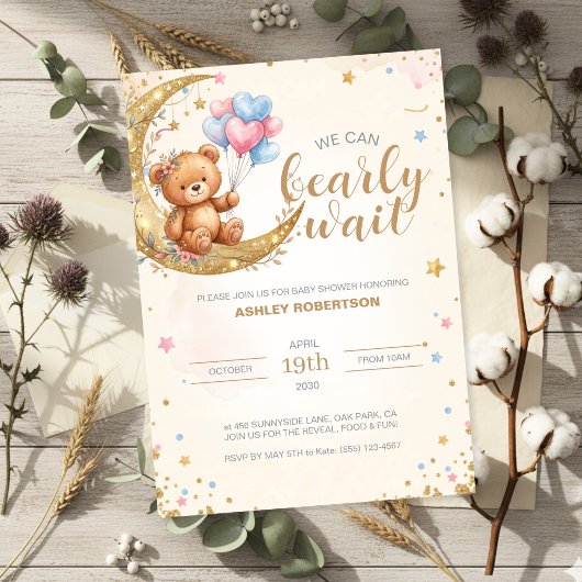 Teddybeer Baby Shower Uitnodiging