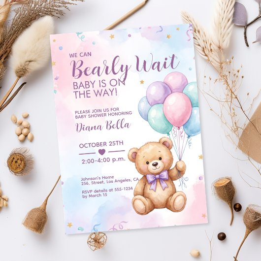 Teddybeer Baby Shower Uitnodiging