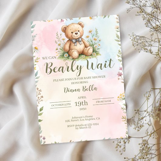 Teddybeer Baby Shower Uitnodiging
