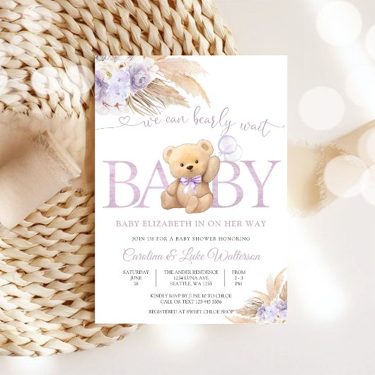 Teddybeer Baby Shower Uitnodiging
