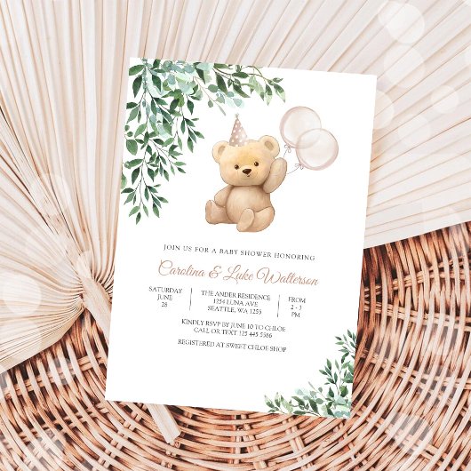 Teddybeer Baby Shower Uitnodiging