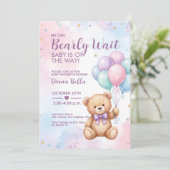 Teddybeer Baby Shower Uitnodiging (Staand voorkant)