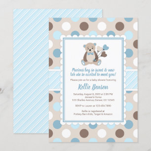 Teddybeer baby shower uitnodiging jongen blauw bru