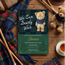 Teddybeer Baby Shower Uitnodiging met Preppy Stijl